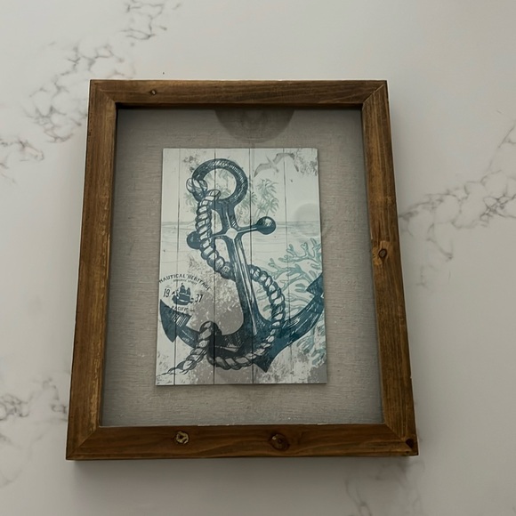 NEW Coastal Anchor Framed Print | 17” x 14” | Nautical Colors Aqua & Gray-Beige - Picture 4 of 7